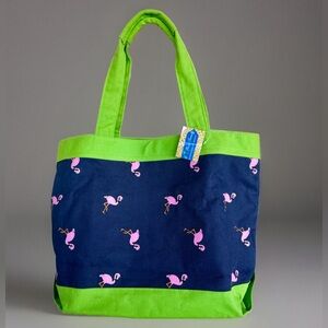 Boca Golf Boca Tennis Carry All Tote Pink Flamingos Pattern Navy Blue Green NWT